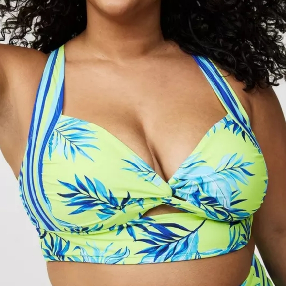 Torrid Tropical Blue Yellow Lime Wireless Twist Front Bikini